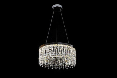 Lampadario LED CC41003/400CH, Diametro 40 cm, Altezza 120 cm, IP20, Luce Fredda/Neutra/Calda, Dimmerabile, Argento, Cristallo, Acciaio