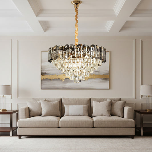 Candelabru Cristal AURUM Magno 12xE14, Diametru 60cm, Inaltime 40cm, Auriu Lucios, Inaltime Reglabila, Design Elegant