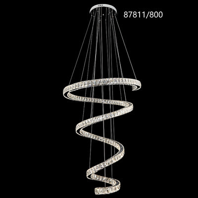 Lampadario LED CC87811/800CH, Diametro 80 cm, Altezza 150 cm, IP20, Luce Fredda/Neutra/Calda, Dimmerabile, Argento, Cristallo, Acciaio