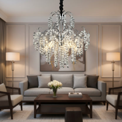 Candelabru Cristal PUBU Eleganza, 5x E14, Diametru 50cm, Crom