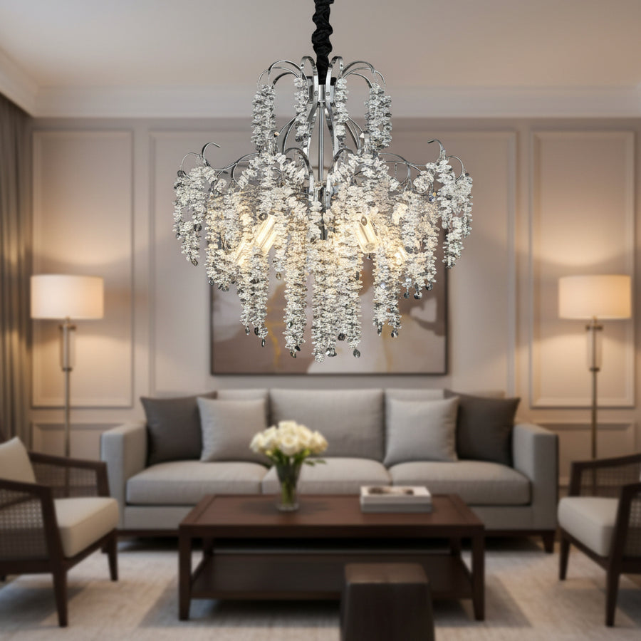 Candelabru Cristal PUBU Eleganza, 5x E14, Diametru 50cm, Crom