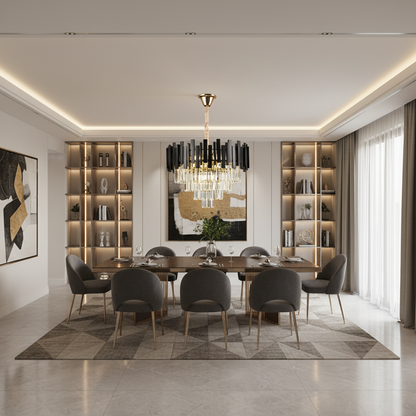 Lampadario in Cristallo BLOIS Eleganza 8xE14, Diametro 50cm, Nero, Altezza Regolabile