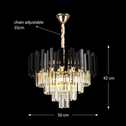 Lampadario in Cristallo BLOIS Eleganza 8xE14, Diametro 50cm, Nero, Altezza Regolabile