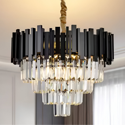 Lampadario in Cristallo BLOIS Nobile 5xE14, Diametro 40cm, Nero, Altezza Regolabile