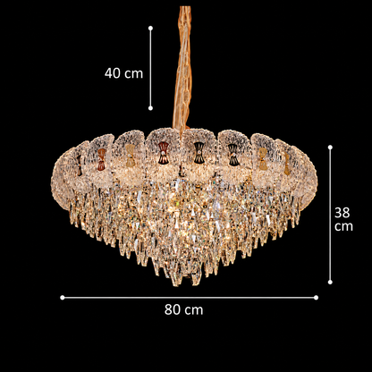 Candelabru Cristal DONNO Regalis, 21xE14, Inaltime Reglabila, Metal si Cristal, Auriu