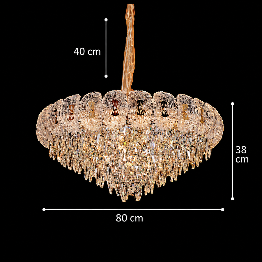 Candelabru Cristal DONNO Regalis, 21xE14, Inaltime Reglabila, Metal si Cristal, Auriu