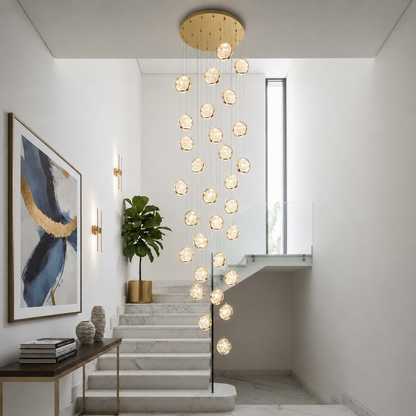 Lampadario LED a Sospensione in Cristallo, Giustiniano, Diametro 60cm, Altezza Regolabile, Oro, Metallo e Cristallo