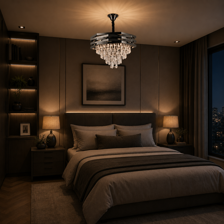 Candelabru Cristal HEXA Ø48cm 8xE14 Negru