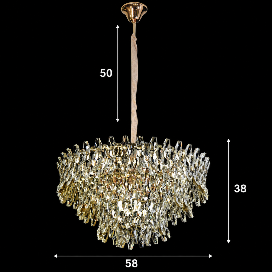 Candelabru Cristal KRAN Magno, 12xE14, Inaltime Reglabila, Metal si Cristal, Auriu