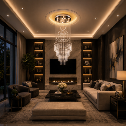 Candelabru Cristal LED 80W AUGUSTA Auriu, Diametru 50cm, Inaltime 200cm, Model Scara