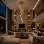 Lampadario LED a Sospensione in Cristallo, 39W, Giustiniano, Diametro 60cm, Altezza Regolabile, Oro, Metallo e Cristallo