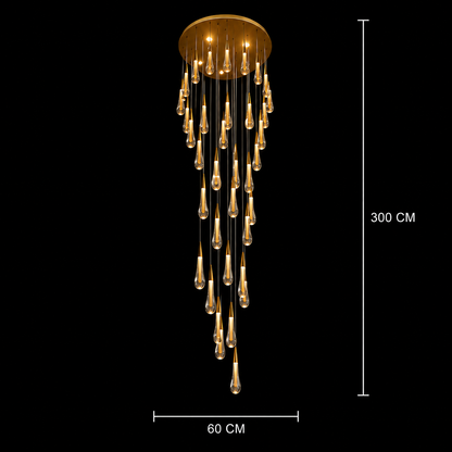 Lampadario LED a Sospensione in Cristallo, 39W, Giustiniano, Diametro 60cm, Altezza Regolabile, Oro, Metallo e Cristallo