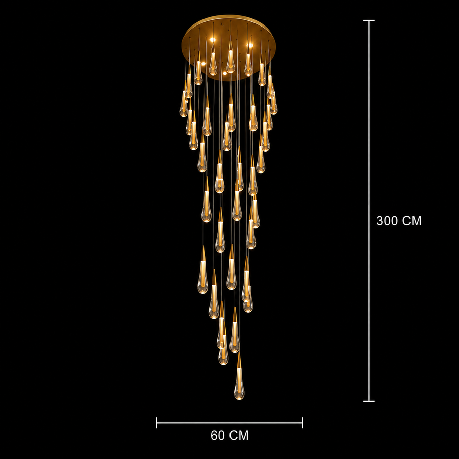 Lampadario LED a Sospensione in Cristallo, 39W, Giustiniano, Diametro 60cm, Altezza Regolabile, Oro, Metallo e Cristallo