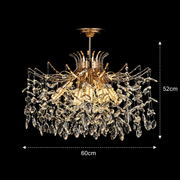 Candelabru Cristal PROWES Magno, 10xE14, D60 cm, Auriu, Inaltime Reglabila, Metal si Cristal