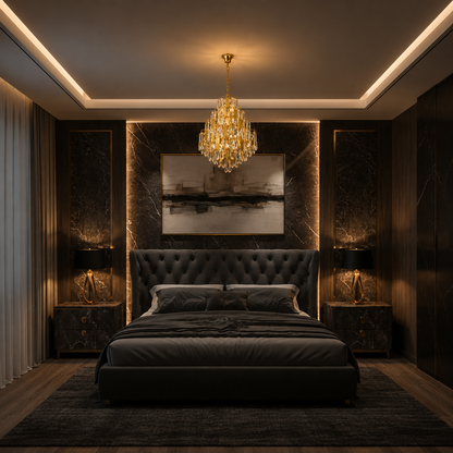 Candelabru Cristal TIER Nobile 8xE14, D40 cm, Auriu, Inaltime Reglabila, Metal si Cristal