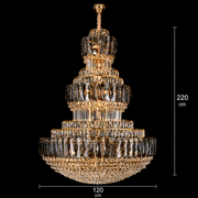 Candelabru Cristal VELIOR Grande 49xE14, D120 cm, Auriu, Inaltime Reglabila, Metal si Cristal