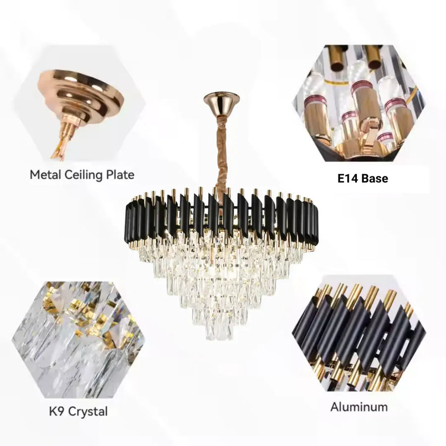 Lampadario di cristallo VERSAILLES Magno 8xE14, diametro 60 cm, nero e oro, altezza regolabile Lampadari di cristallo Titolo predefinito Alessandro Design