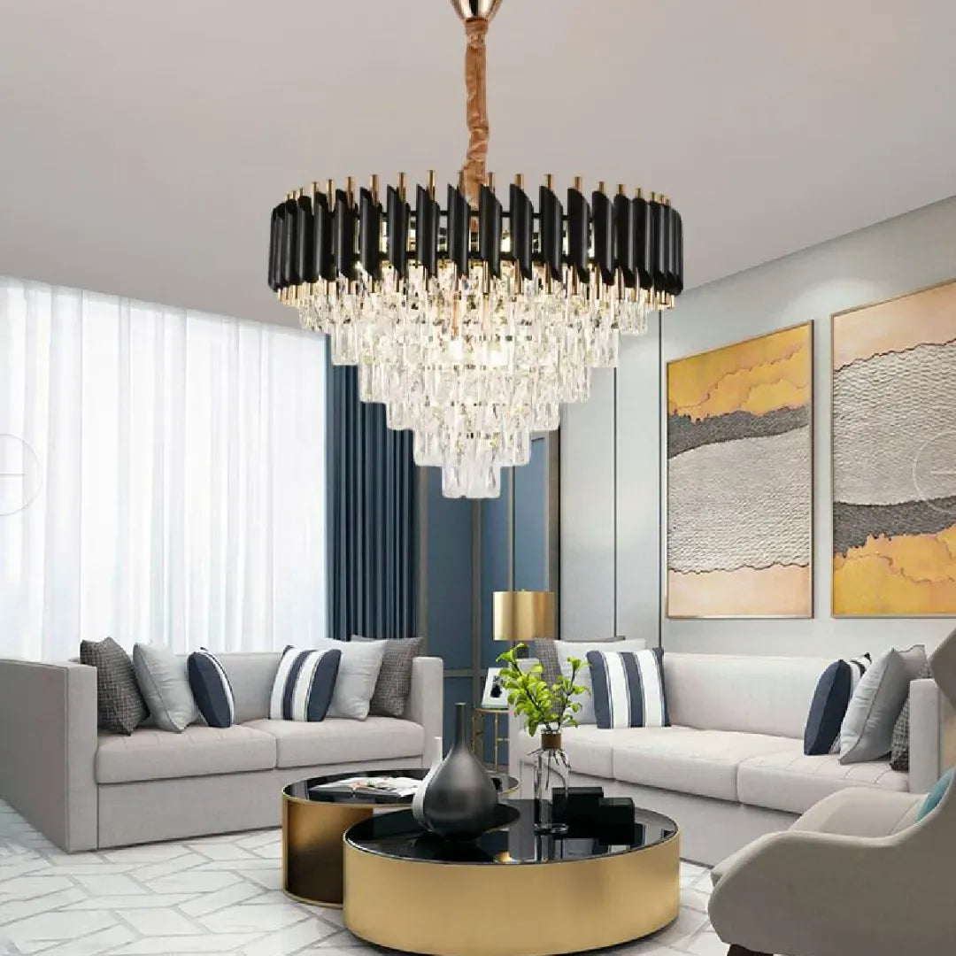 Lampadario di cristallo VERSAILLES Magno 8xE14, diametro 60 cm, nero e oro, altezza regolabile Lampadari di cristallo Titolo predefinito Alessandro Design
