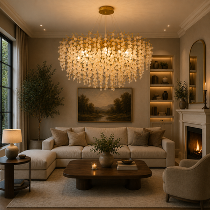 Lampadario di cristallo WALTZ Serenade, 9xG9, oro, 80 cm, altezza regolabile