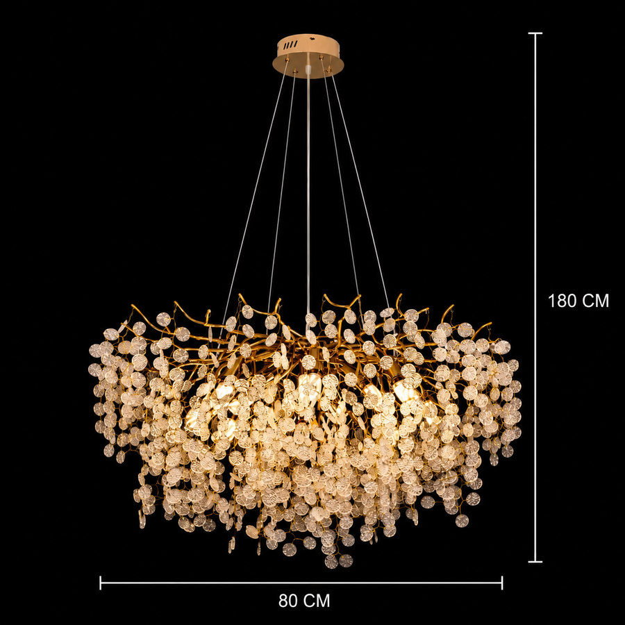 Lampadario di cristallo WALTZ Serenade, 9xG9, oro, 80 cm, altezza regolabile