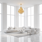 Candelabru Cristal TIER Magno 13xE14, D60 cm, Auriu, Inaltime Reglabila, Metal si Cristal