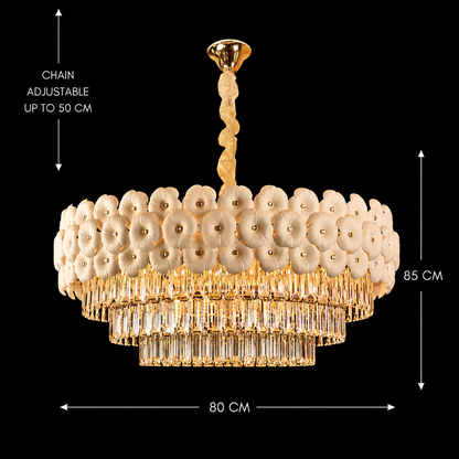 Candelabru Cristal PETAL Regalis 15xE14, D80 cm, Auriu, Inaltime Reglabila, Metal si Cristal