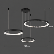 Lampadario LED a Sospensione con telecomando, Cristalli K9, 80W, 3 Cerchi, Luce Fredda/Calda/Neutra, Dimmerabile, Nero, Regolabile in Altezza