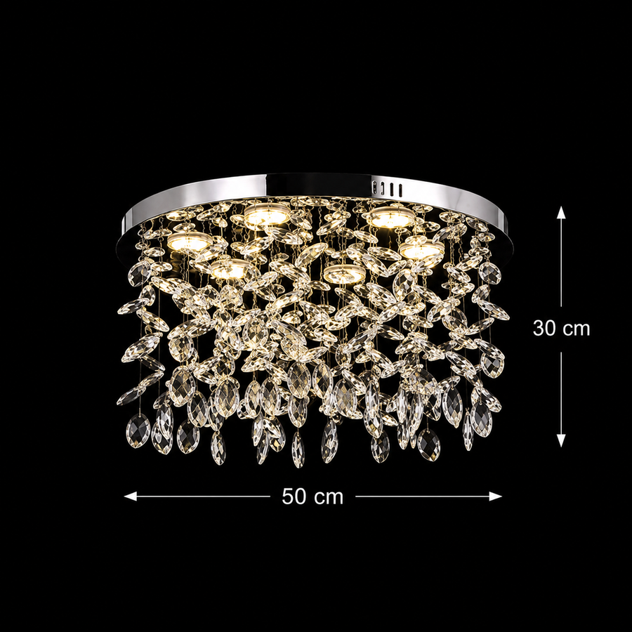 Lampadario LED in cristallo LLC210/550CH Rotondo, 30W, Luce fredda/calda/neutra, Cristallo, Cromo lucido