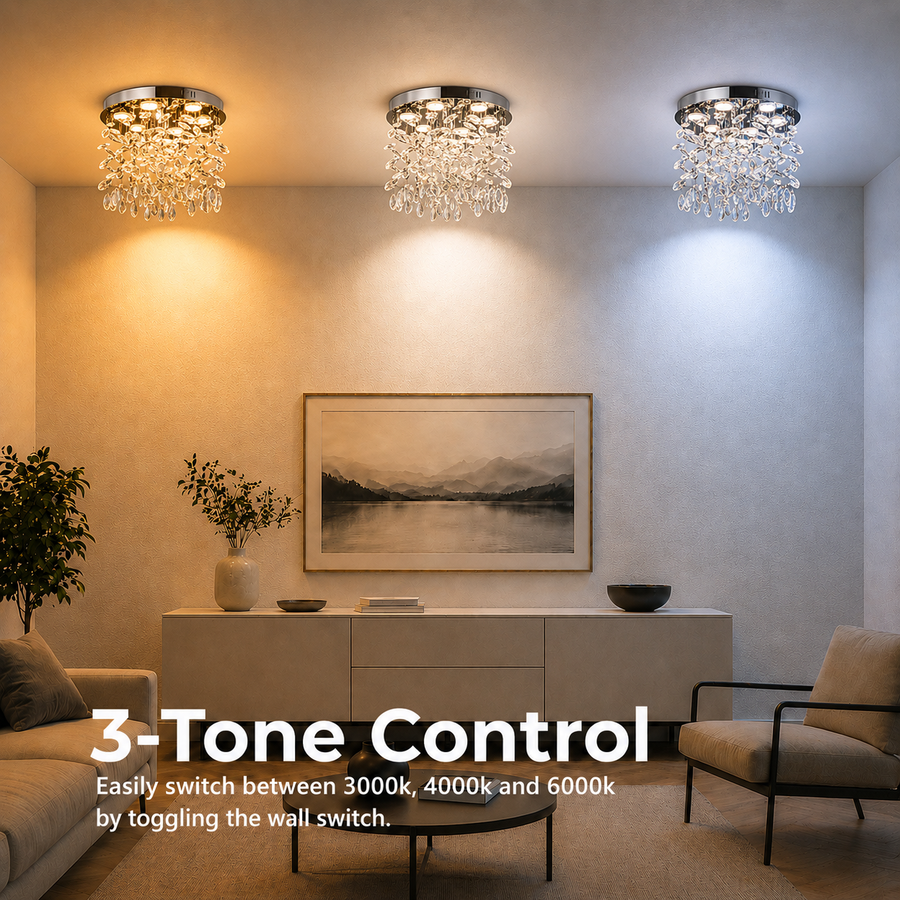 Lampadario LED in cristallo LLC210/550CH Rotondo, 30W, Luce fredda/calda/neutra, Cristallo, Cromo lucido