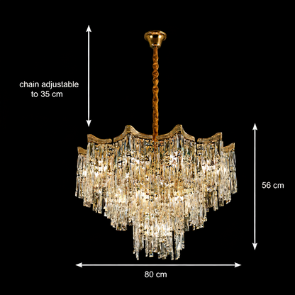 Candelabru Cristal VETRA Regalis 17xE14, D80 cm, Auriu, Inaltime Reglabila, Metal si Cristal