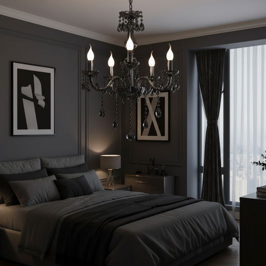 Lampadario di cristallo ALNWICK Eleganza, 5xE14, diametro 48 cm, nero, altezza regolabile Lampadari classici Titolo predefinito Alessandro Design