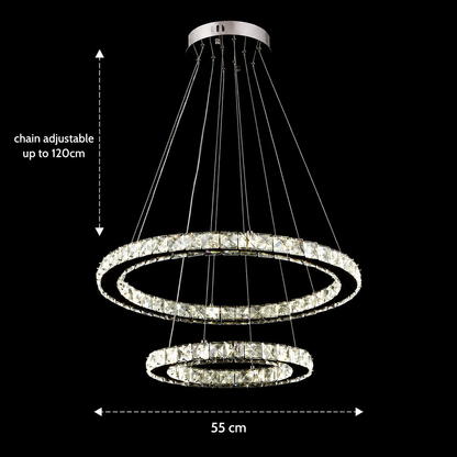 Lampadario LED con telecomando e cristallo PRISM LUMINIS 58W, 2 Cerchi, Luce Fredda/Calda/Neutra, Dimmerabile, Cromo e Bianco, Altezza Regolabile Lampadari LED con Telecomando Titolo predefinito Alessandro Design
