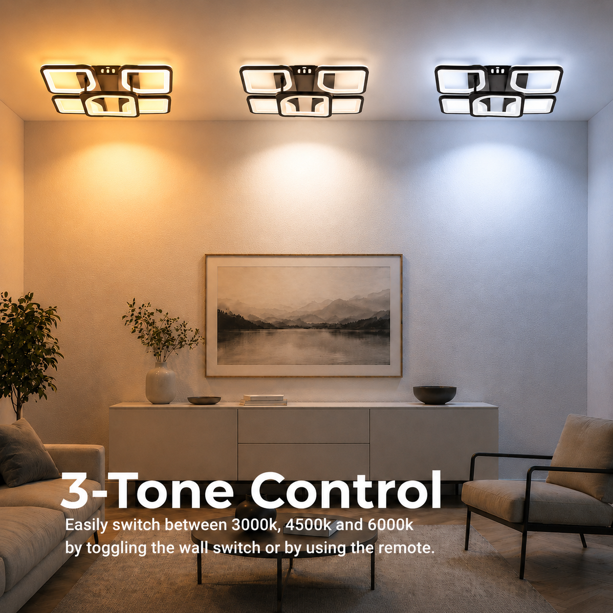 Lustra LED cu telecomanda ZOE 65W, 5 Patrate, lumina Rece/Calda/Neutra, Dimabila, Negru Lustre LED cu Telecomanda Default Title Alessandro Design