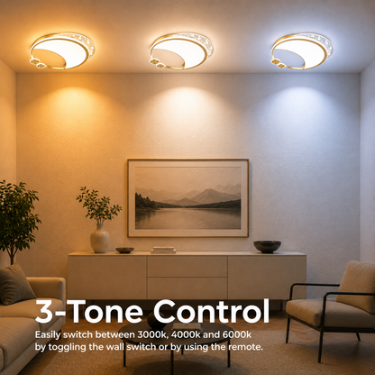 Lampadario LED Marco con telecomando, 76W, dimmerabile, oro, metallo, acrilico e vetro, 3000K/4000K/6000K