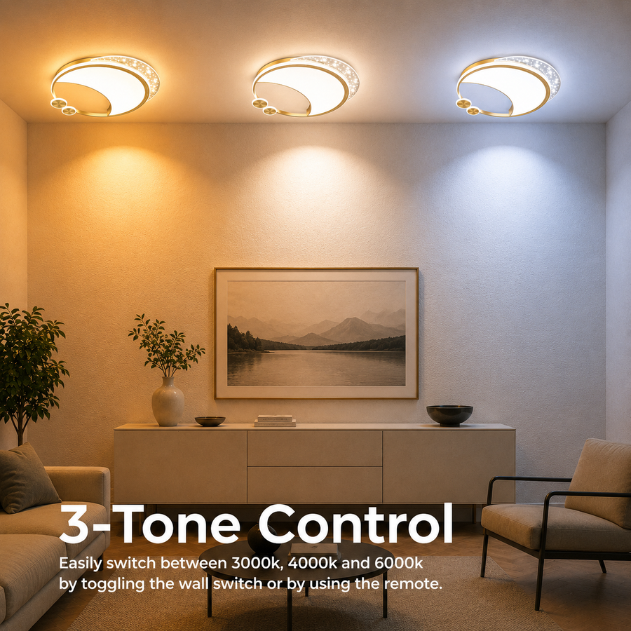 Lampadario LED Marco con telecomando, 76W, dimmerabile, oro, metallo, acrilico e vetro, 3000K/4000K/6000K