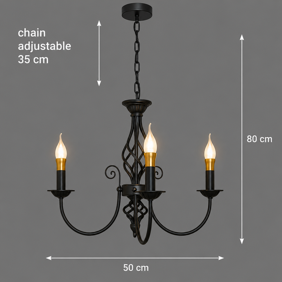VINTAGE Lampadario a sospensione ANJOU circolare 3xE14 metallo nero