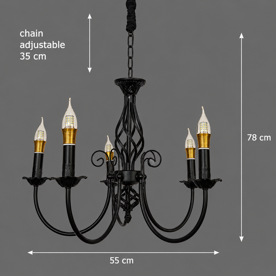 Lustra ANJOUX Magno, 5xE14, Diametru 55cm, Negru, Inaltime Reglabila, Metal