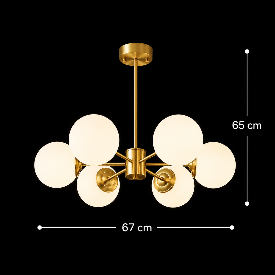 Lampadario LC801/6GD, 6x E27, Oro bianco, Metallo