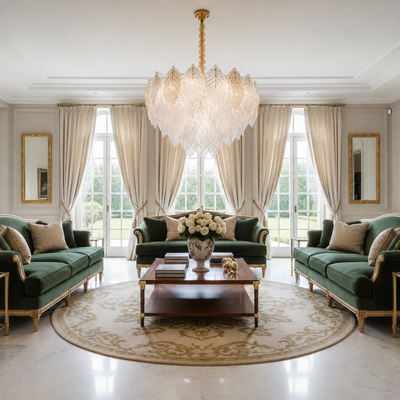 Candelabru Cristal LACE Eleganza 9xE14, Diametru 50cm, Inaltime 36cm, Auriu Lucios, Inaltime Reglabila, Design Elegant