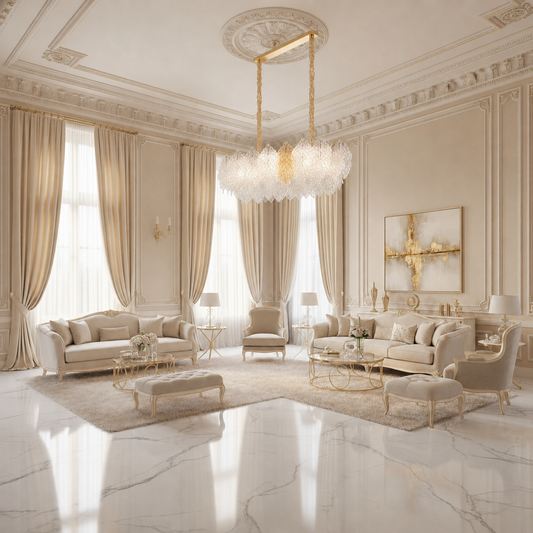 Candelabru Cristal LACE Royale 11xE14, Dimensiune 83x33 cm, Inaltime 31 cm, Auriu Lucios, Inaltime Reglabila, Design Elegant Candelabre Cristal Default Title Alessandro Design