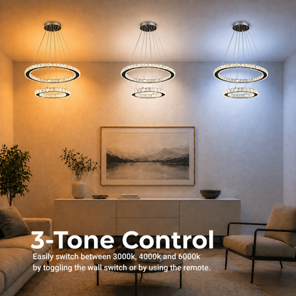 Lampadario LED con telecomando e cristallo PRISM LUMINIS 58W, 2 Cerchi, Luce Fredda/Calda/Neutra, Dimmerabile, Cromo e Bianco, Altezza Regolabile Lampadari LED con Telecomando Titolo predefinito Alessandro Design