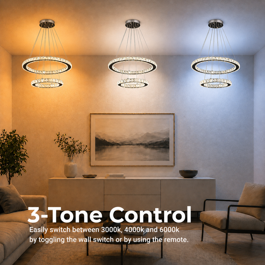 Lampadario LED con telecomando e cristallo PRISM LUMINIS 58W, 2 Cerchi, Luce Fredda/Calda/Neutra, Dimmerabile, Cromo e Bianco, Altezza Regolabile Lampadari LED con Telecomando Titolo predefinito Alessandro Design