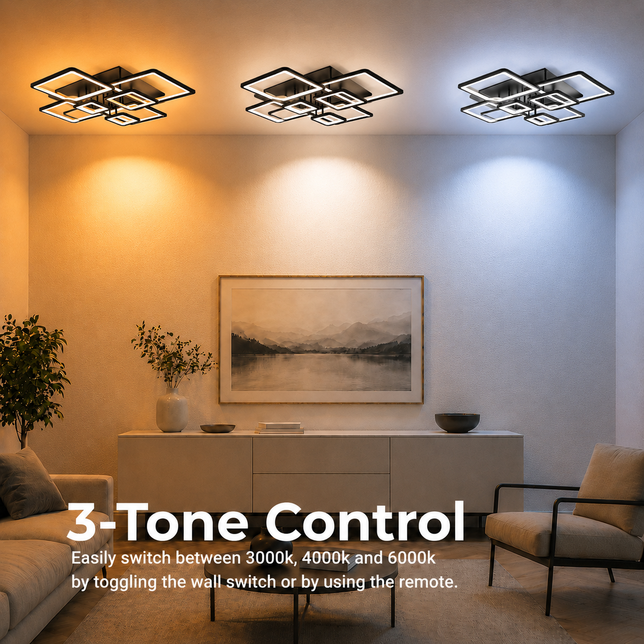 Lampadario LED con telecomando ELLA 186W, 8 Quadrati, Luce Fredda/Calda/Neutra, Dimmerabile, Nero Lampadari LED con Telecomando Titolo predefinito Alessandro Design