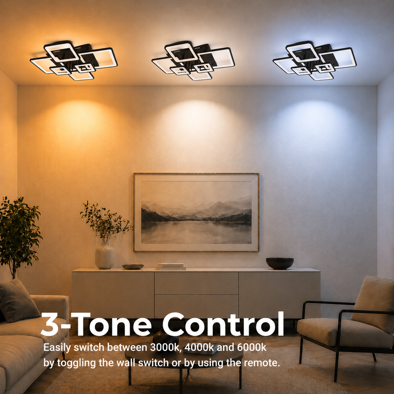 Lampadario LED con telecomando ELLA 120W, 6 Quadrati, Luce Fredda/Calda/Neutra, Dimmerabile, Nero, Metallo e Acrilico Lampadari LED con Telecomando Titolo predefinito Alessandro Design