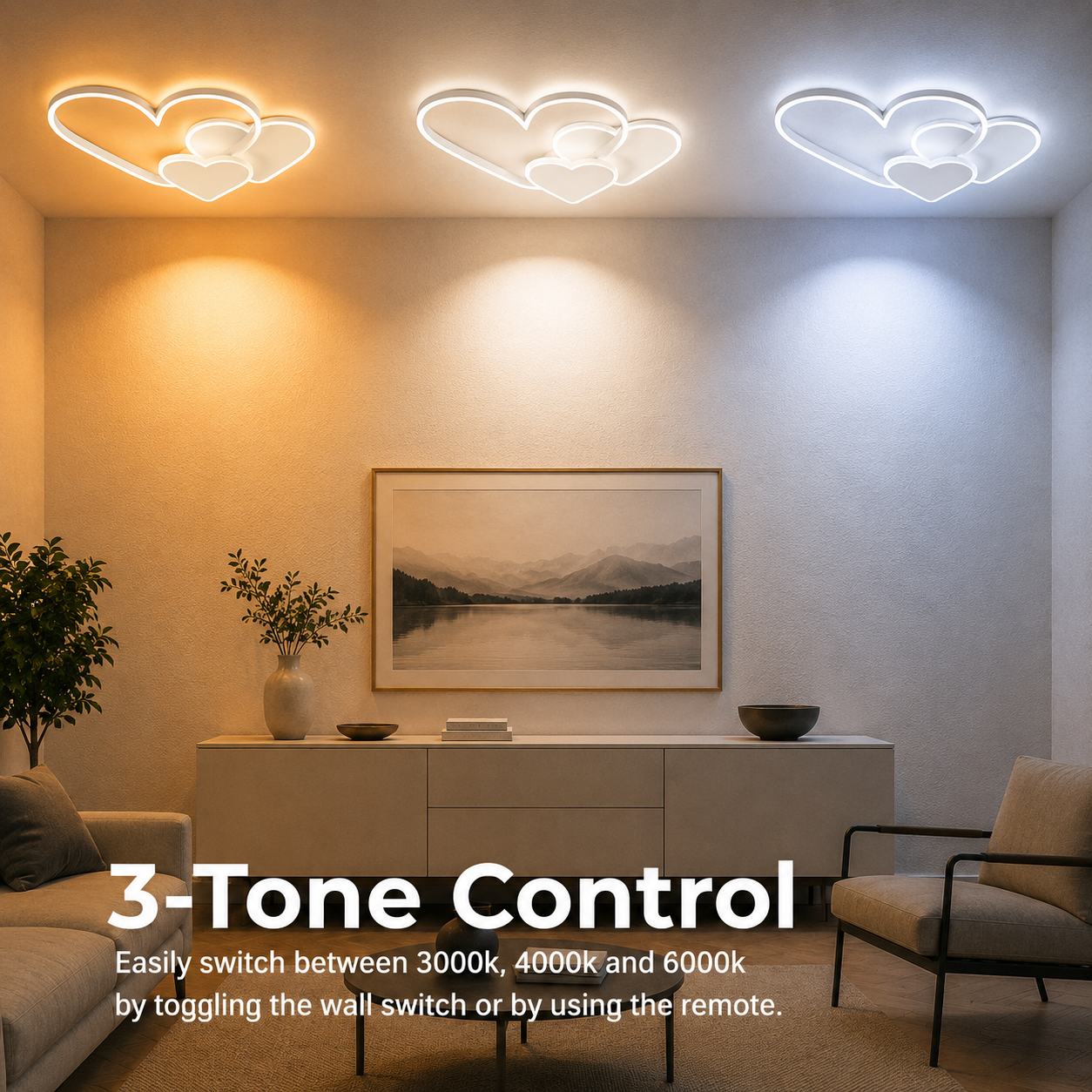 Lampadario a LED con telecomando AMI 48W, 3 Cuori, Luce Fredda/Calda/Neutra, Dimmerabile, Lampadario a LED Bianco con telecomando Titolo predefinito Alessandro Design