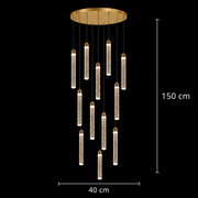 Lampadario LED a Sospensione in Cristallo, Giustiniano, Diametro 60cm, Altezza Regolabile, Oro, Metallo e Cristallo