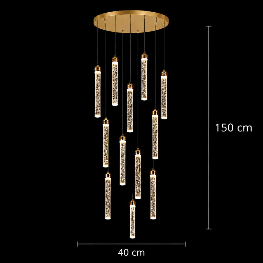 Lampadario LED a Sospensione in Cristallo, Giustiniano, Diametro 60cm, Altezza Regolabile, Oro, Metallo e Cristallo