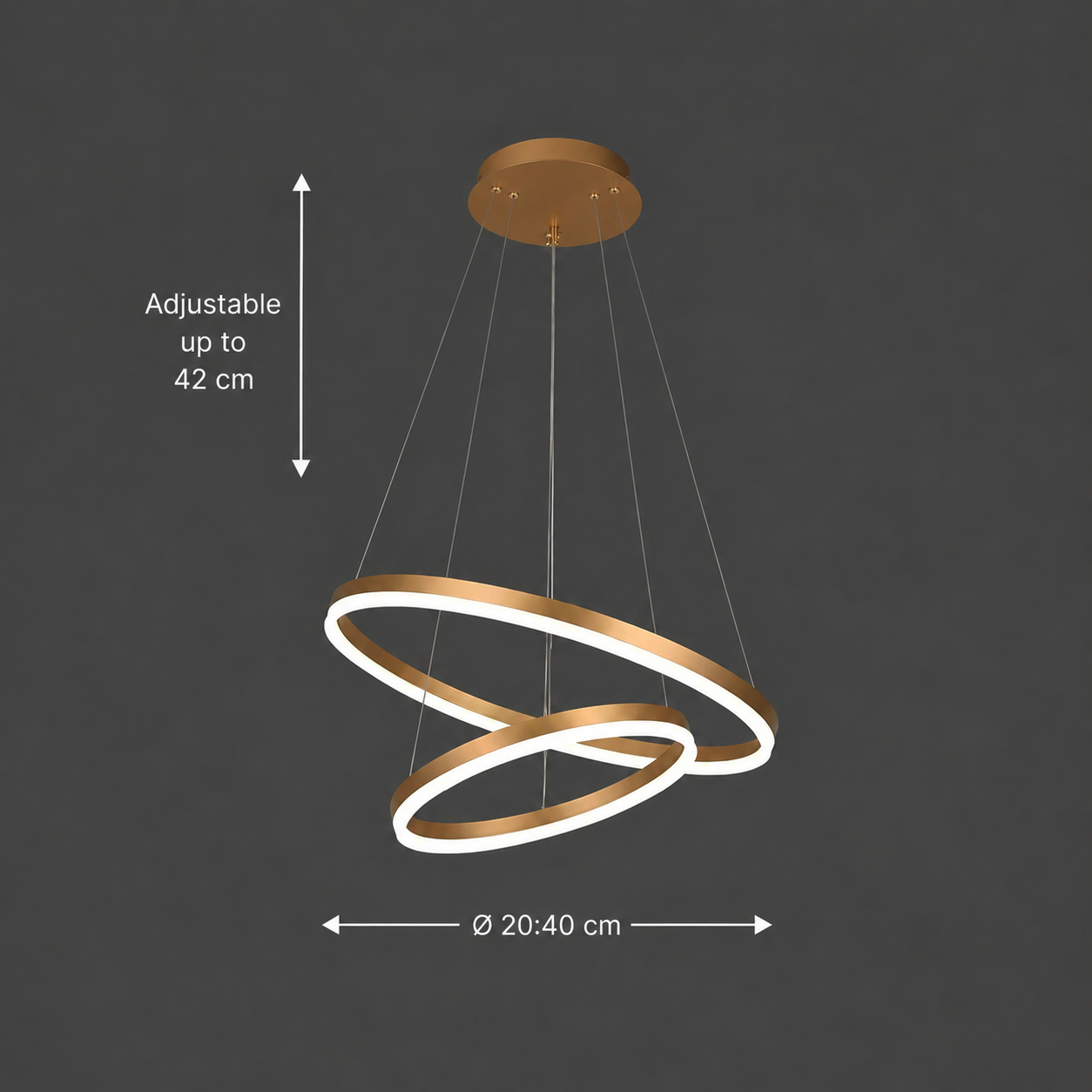 Lampadario LED a Sospensione con telecomando CHRISTINE, 41W, 2 Cerchi, Luce Fredda/Calda/Neutra, Dimmerabile, Oro Lucido, Lampadari LED con Telecomando ad Altezza Regolabile Titolo predefinito Alessandro Design