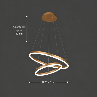 Lampadario LED a Sospensione con telecomando CHRISTINE, 41W, 2 Cerchi, Luce Fredda/Calda/Neutra, Dimmerabile, Oro Lucido, Lampadari LED con Telecomando ad Altezza Regolabile Titolo predefinito Alessandro Design