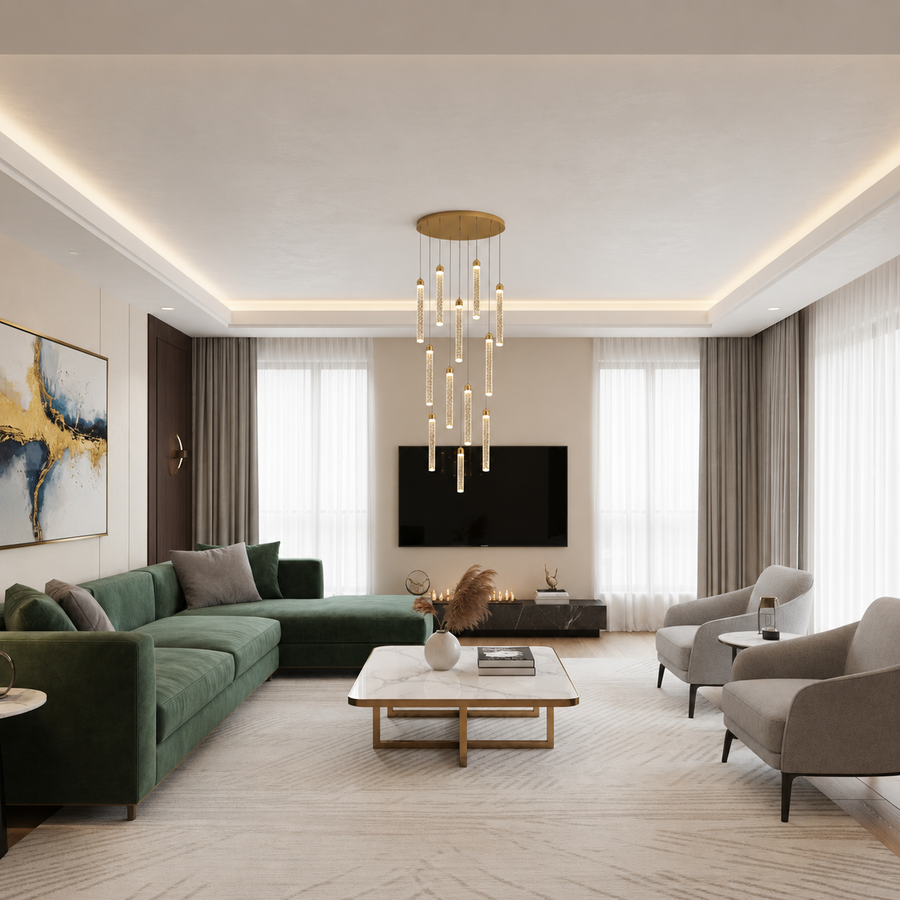 Lampadario LED a Sospensione in Cristallo, Giustiniano, Diametro 60cm, Altezza Regolabile, Oro, Metallo e Cristallo